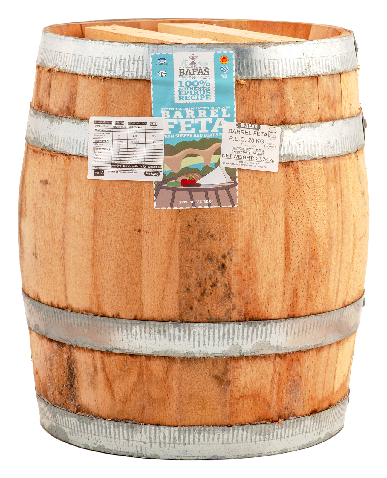 FETA AOP "BAFAS" en tonneau (en saumure) 43% MG env. 21kgs (sur commande)