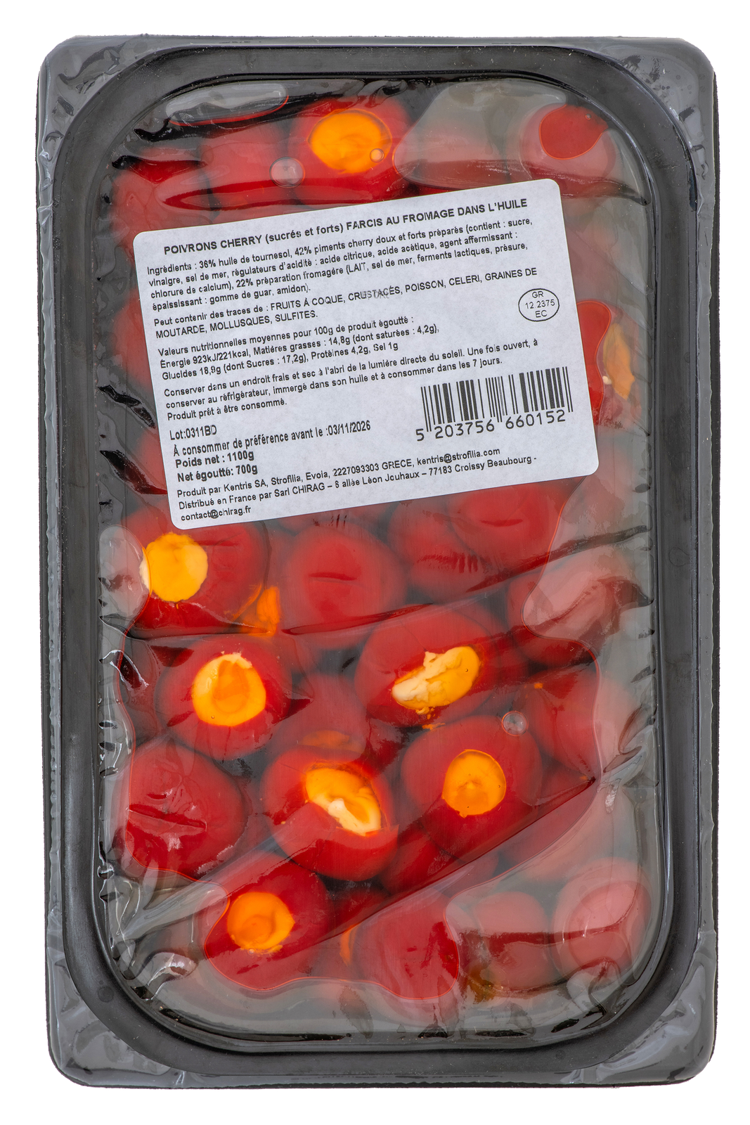 PIMENTS CHERRY (SUCRES ET FORTS) FARCIS AU FROMAGE DANS L'HUILE 1.1kg