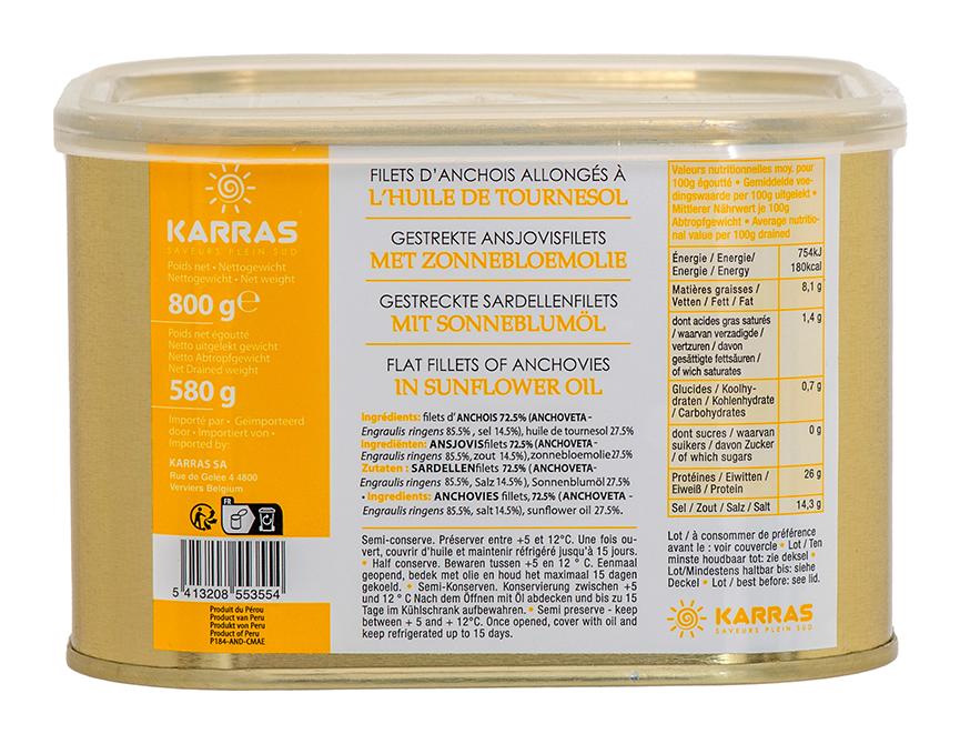 FILETS D'ANCHOIS A L'HUILE 800 gr